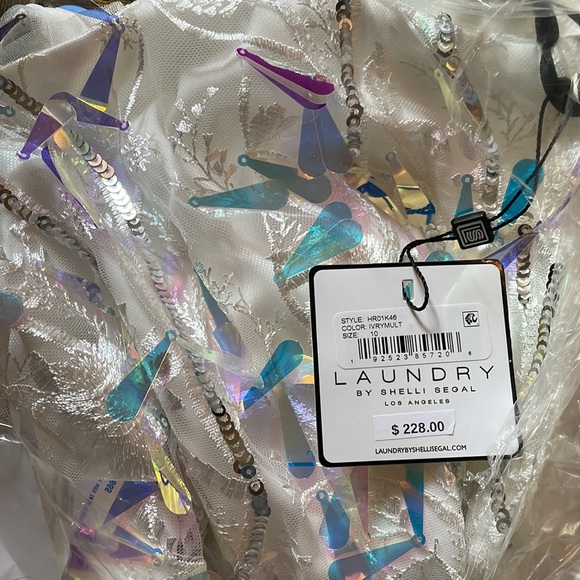 NWT LAUNDRY Shelli Segal white spangle shimmer dress shift mesh square 8 10 12 - Picture 11 of 16